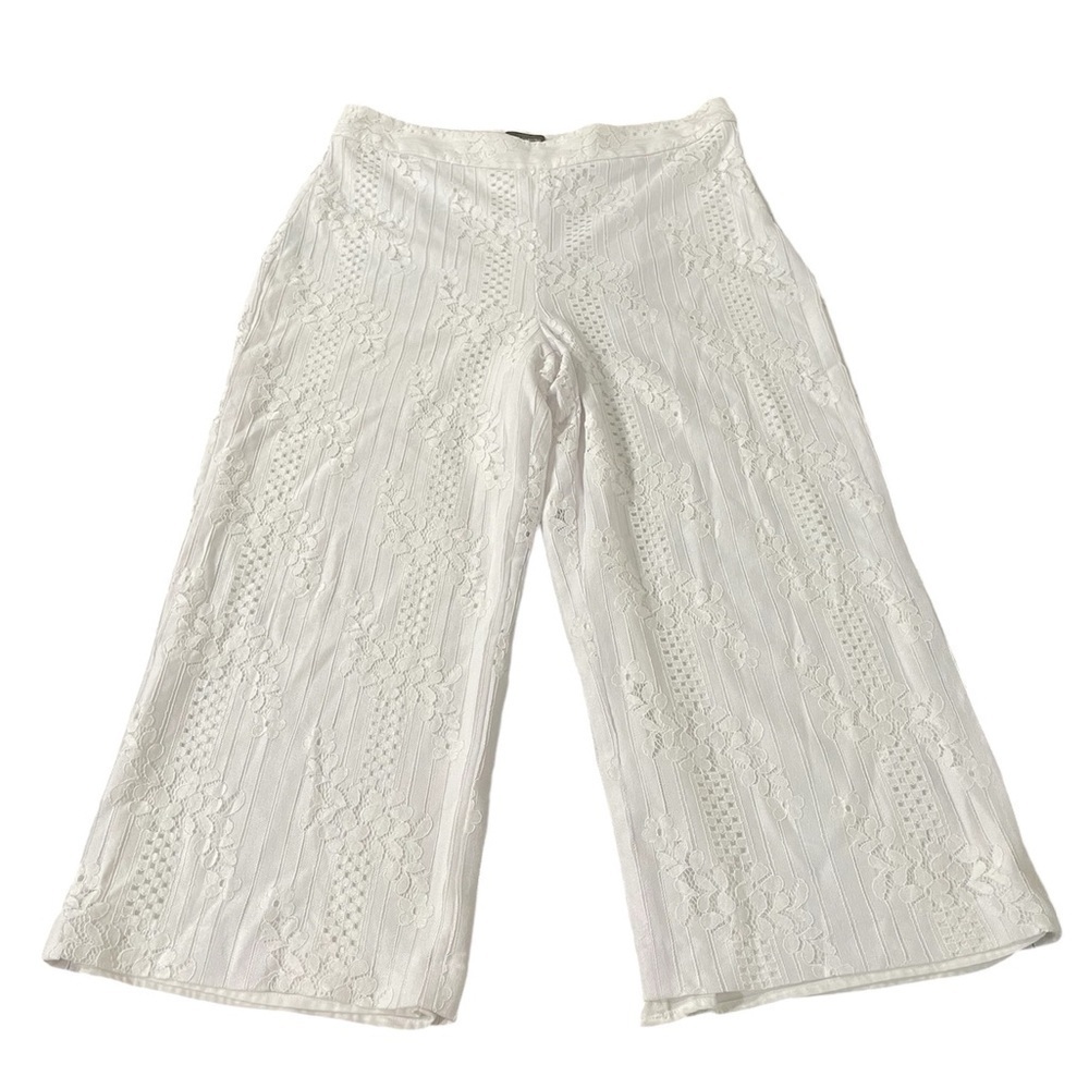 Camuto White Lace Overlay Lined Wide-Leg Crop Dress Pants Womens Sz 10